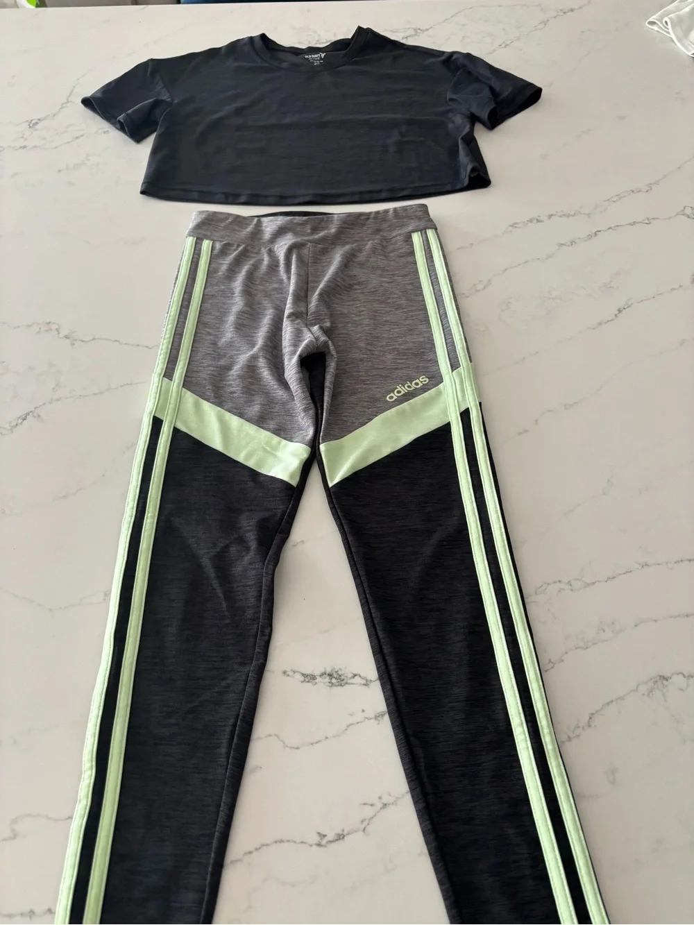 adidas Black & Gray Crop Tee with Neon Green-Trim Leggings